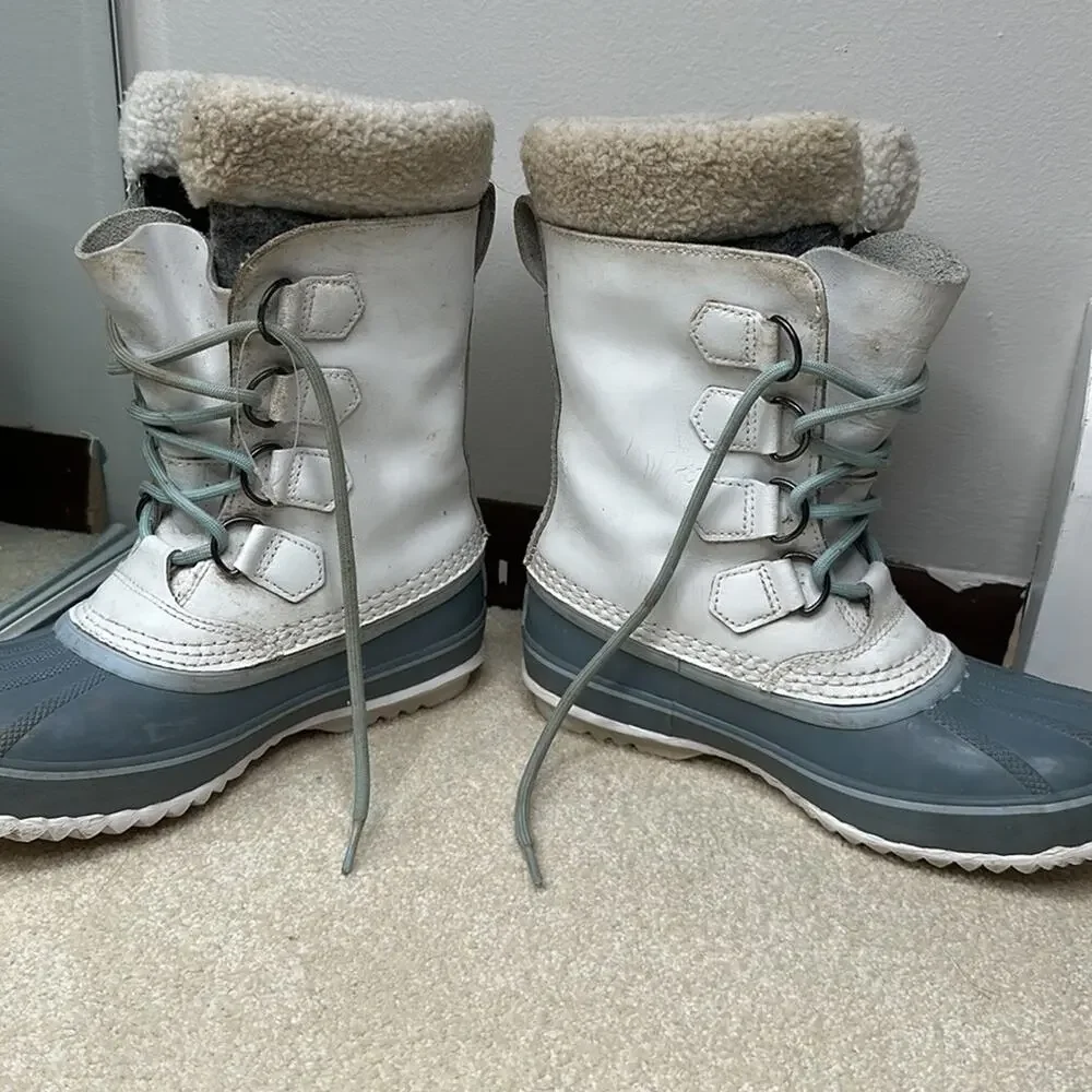 Sorel: White and Blue Waterproof Winter Boots